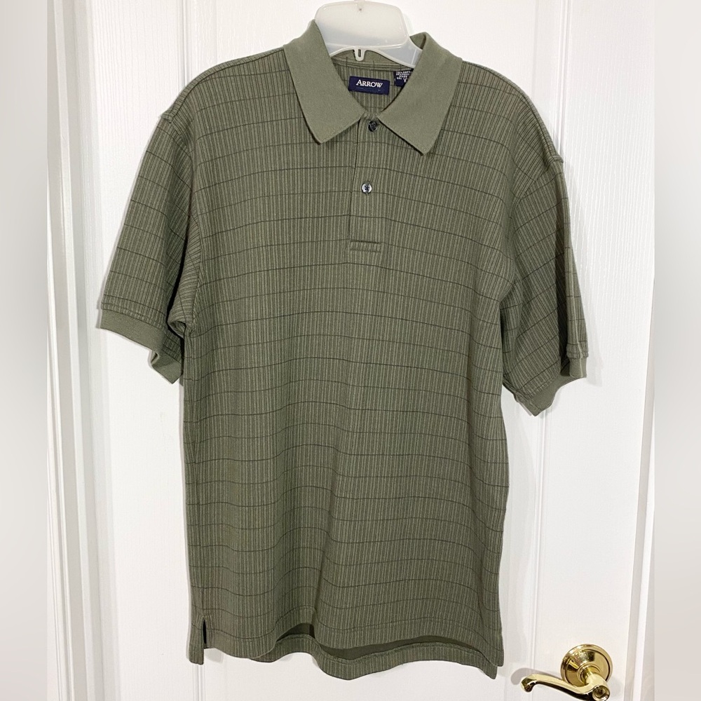 Y2K VTG Arrow Textured Patterned Polo Shirt Sage Green Men’s Small